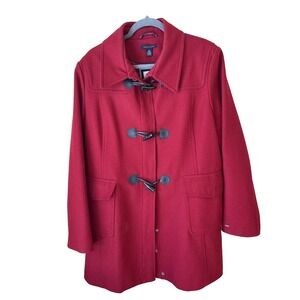 Classic Tommy Hilfiger Cardinal Red Toggle Coat with Leather Accents Size XL